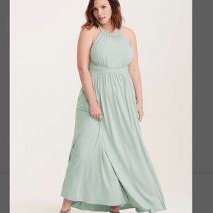 Mint Greenish Grey Blue HIGHNECK JERSEY MAXI DRESS